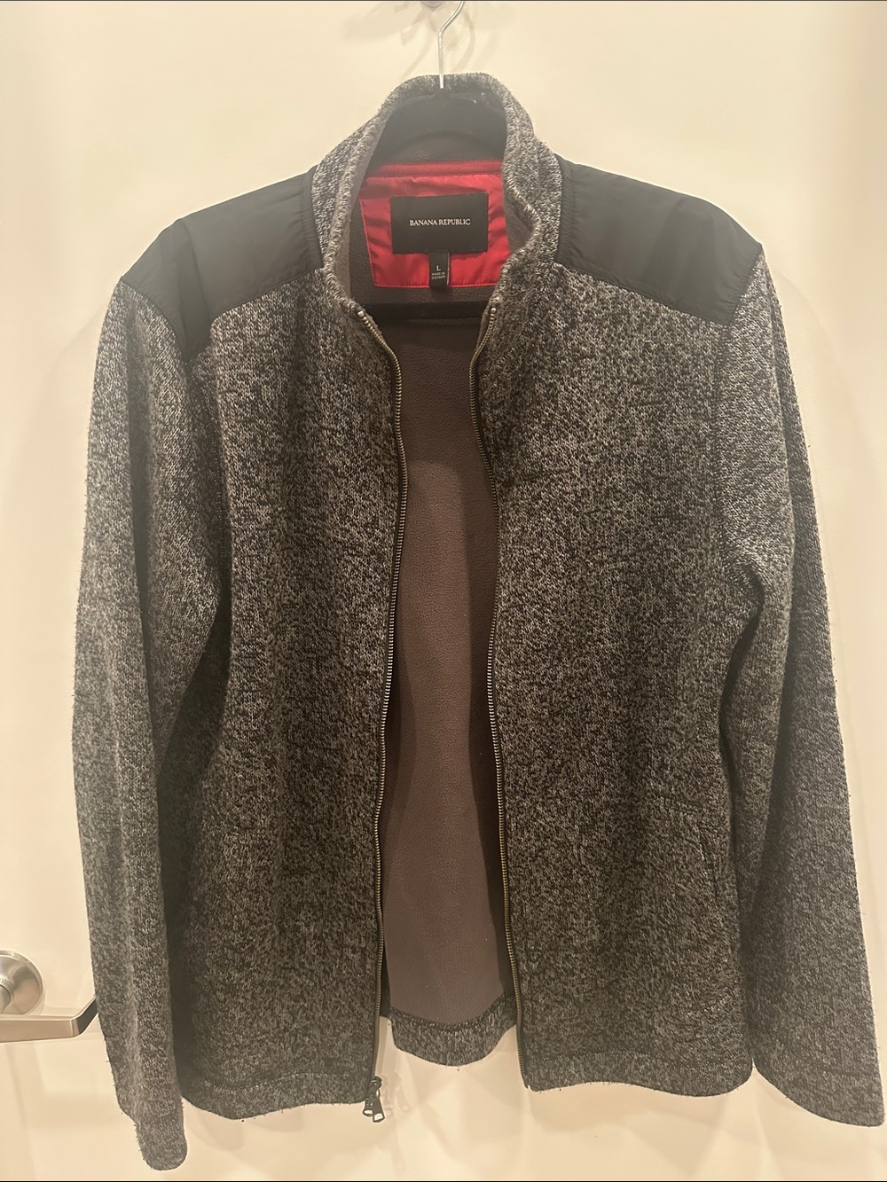Banana Republic Men's Heather Grey and Black Full-Zip Sweater Jacket